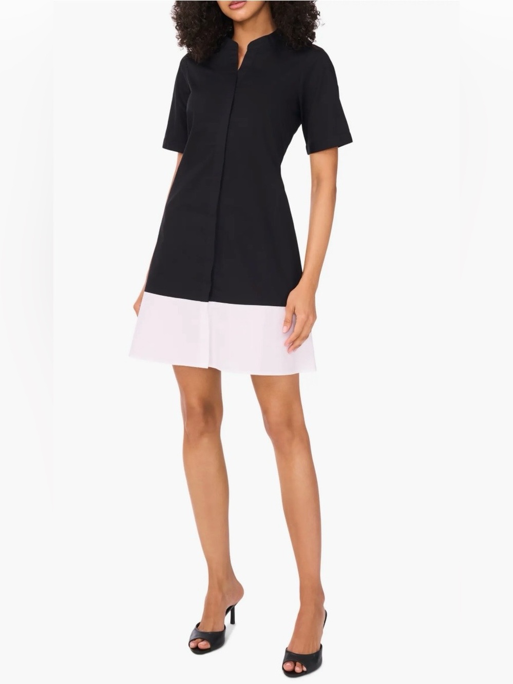 Halogen Black Shift Dress with White Hem
